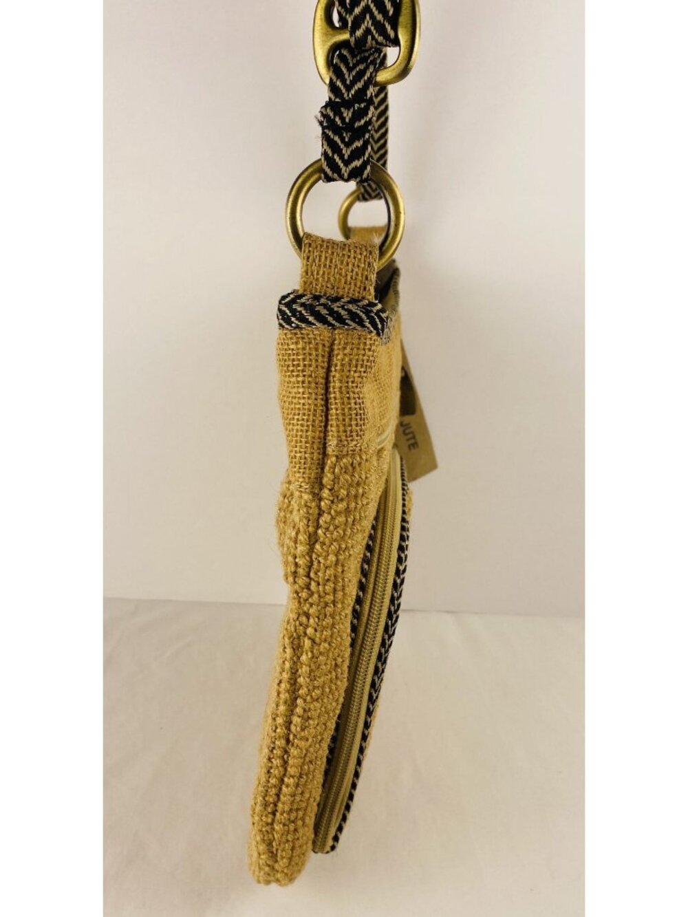 VTG NOS 70s Green Jute Crossbody Bag Chevron Strap Natural Fiber Boho Hippie - Picture 3 of 16